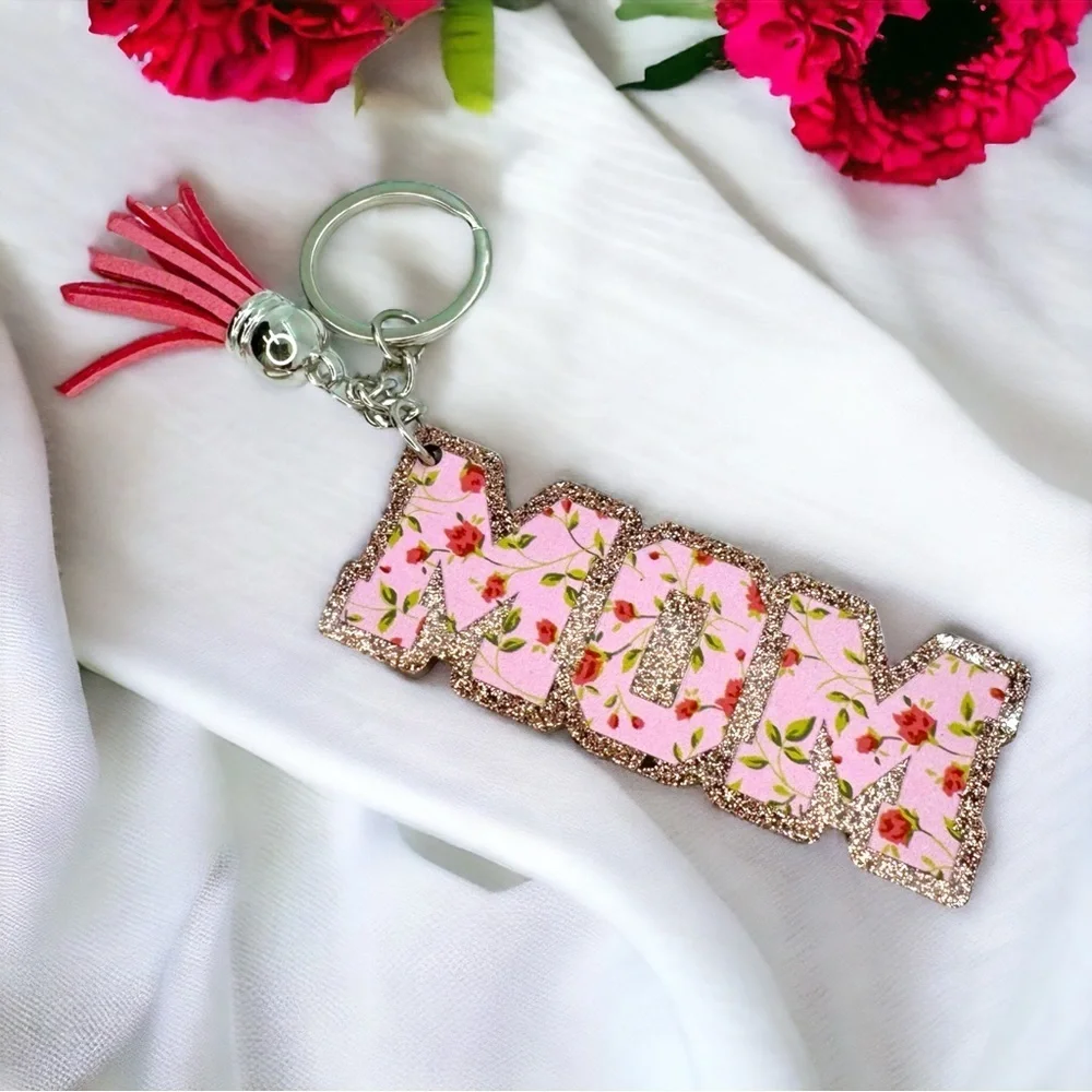 Floral MOM Glitter Keychain | Pink Boutique Mom Gift